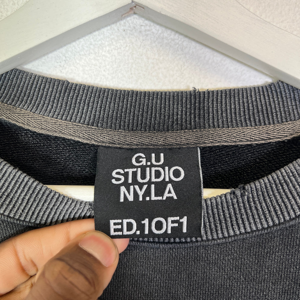 Greedy Unit Black Washed G.U Studio Skull Crewneck Size M