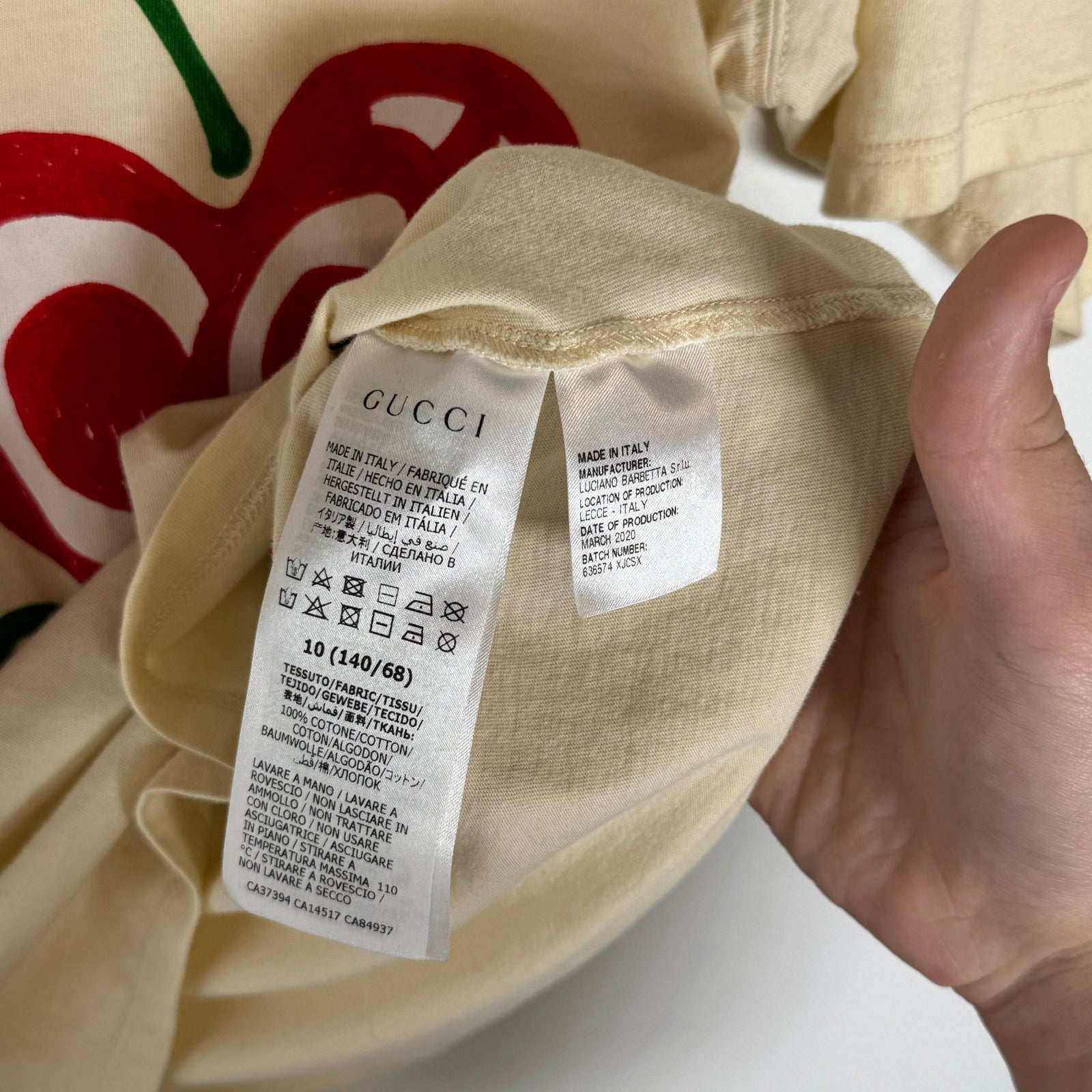 Gucci Beige 'Lets Go!' Cherries T-Shirt Size 10Y