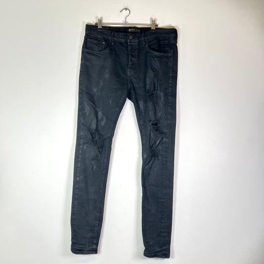 Purple Brand Black Waxed Distressed Jeans Size 34