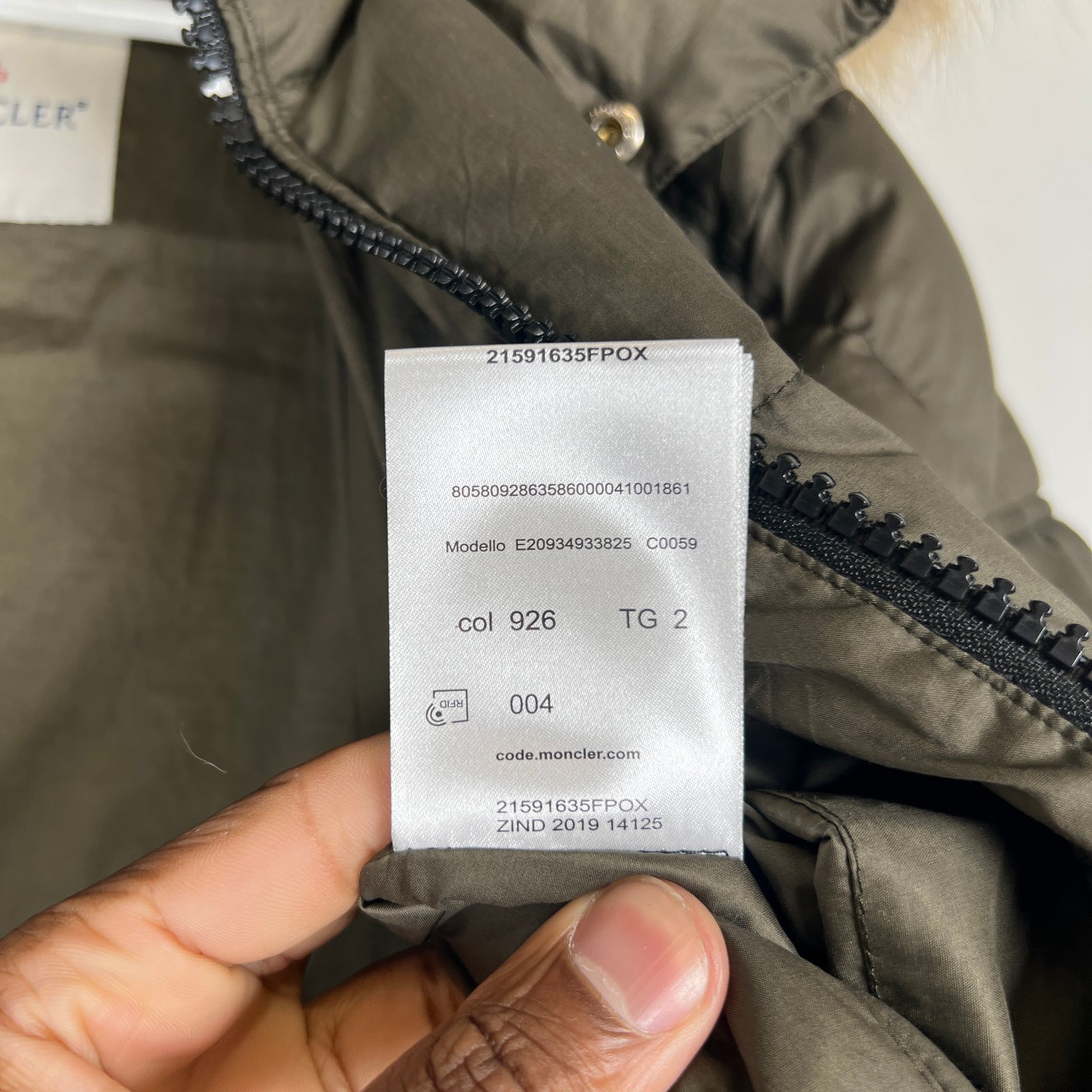 Moncler Olive Mayaf Hooded Fur Jacket Size 4