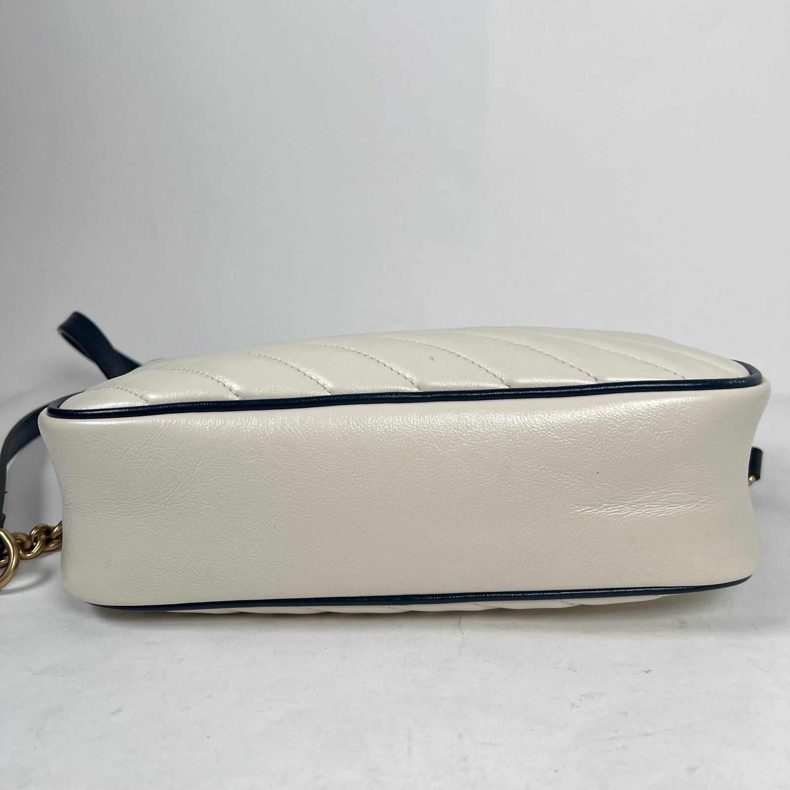 Gucci White Calfskin Diagonal GG Marmont Small Shoulder Bag