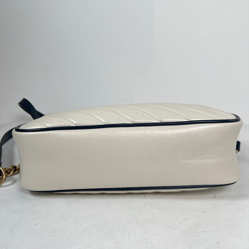 Gucci White Calfskin Diagonal GG Marmont Small Shoulder Bag