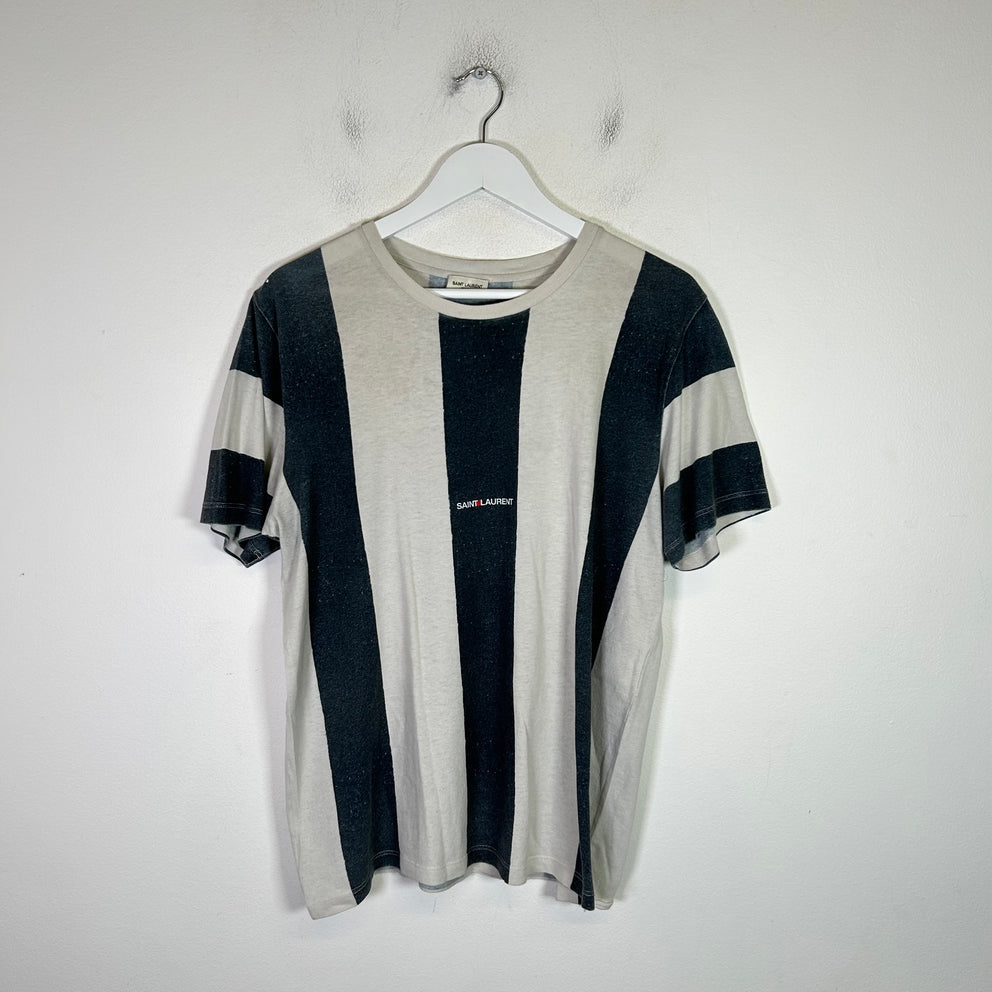 Saint Laurent Striped Rive Gauche Logo T-Shirt