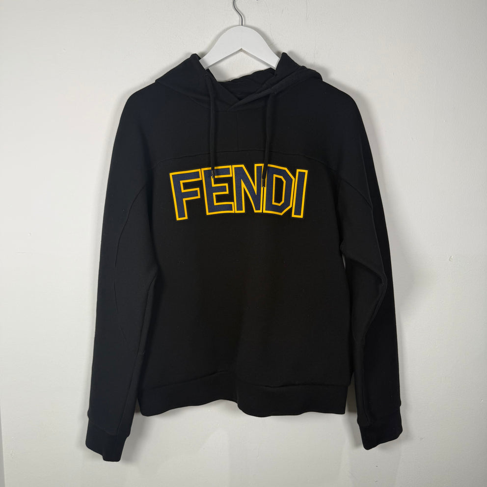 Fendi Black/Yellow Logo Hoodie Size M