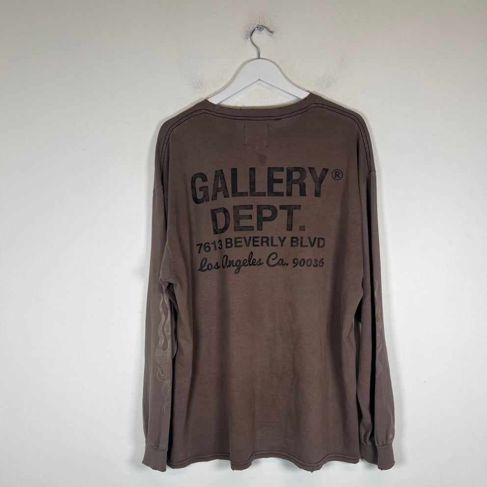 Gallery Dept Brown Flame Distressed Longsleeve Size L