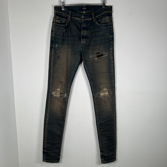 Amiri Blue Washed Plaid MX1 Jeans Size 31