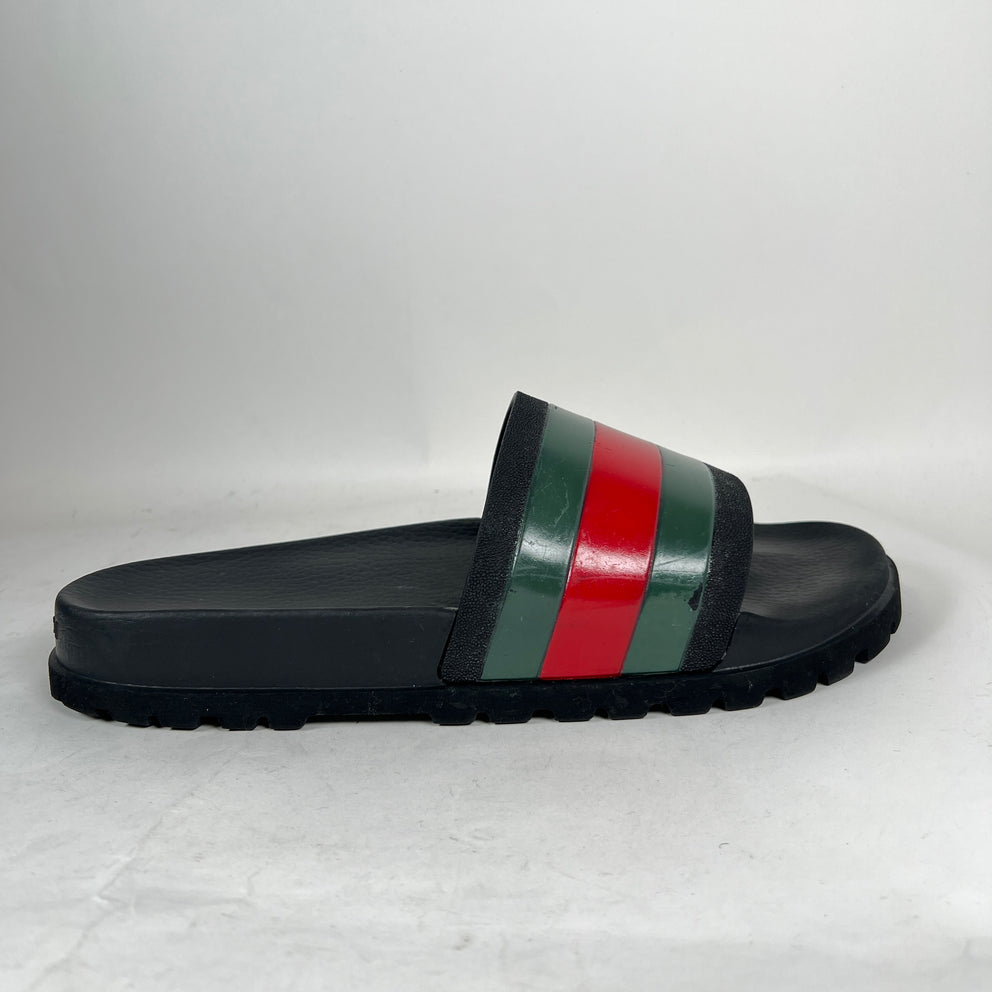 Gucci Black Web Rubber Sandals Size GG 12
