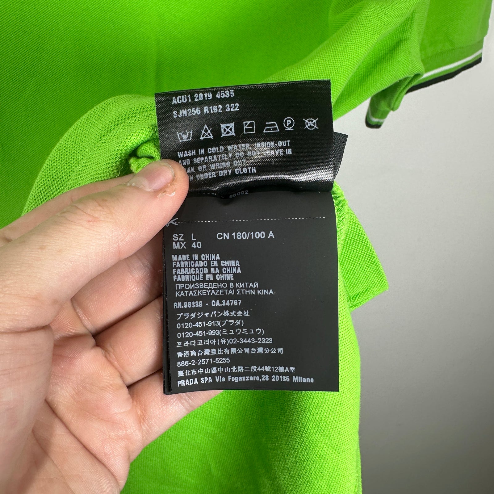 Prada Neon Green Block Logo Polo Shirt Size L