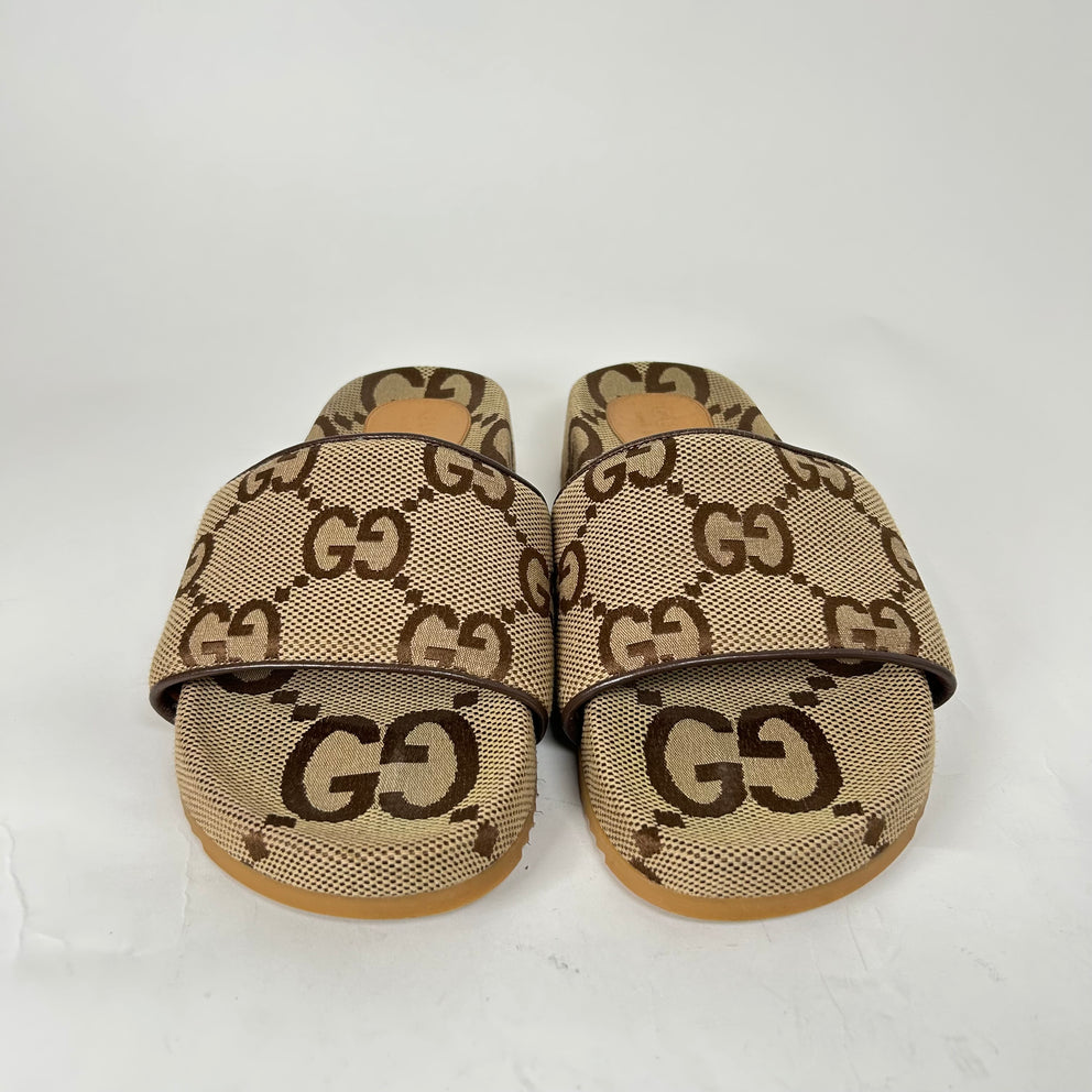 Gucci Beige Maxi GG Canvas Slides Size GG 9