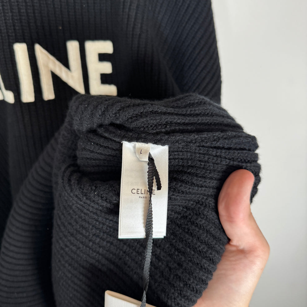 Celine Black Oversized Wool Knit Sweater Size L
