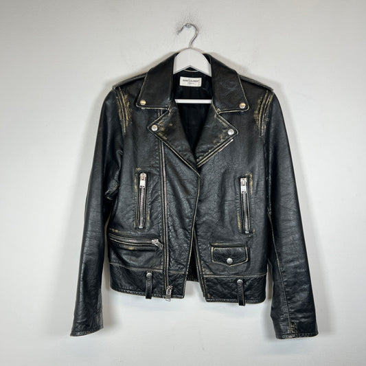 Saint Laurent Paris FW16 Distressed L01 Leather Biker Jacket Size 44