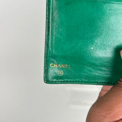 Chanel Green Pebbled Leather Bi-Fold Wallet