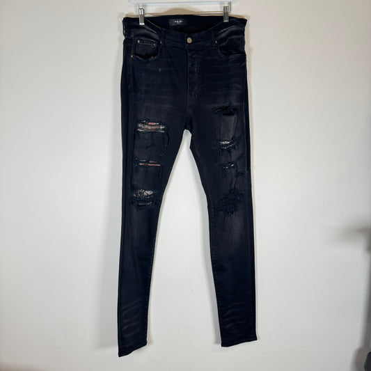 Amiri Black Floral Thrasher Jeans Size 36