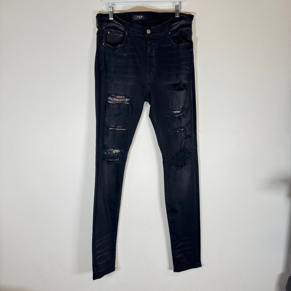 Amiri Black Floral Thrasher Jeans Size 36