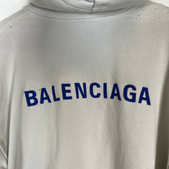 Balenciaga Cream/Blue Back Logo Zip-Up Hoodie Size M