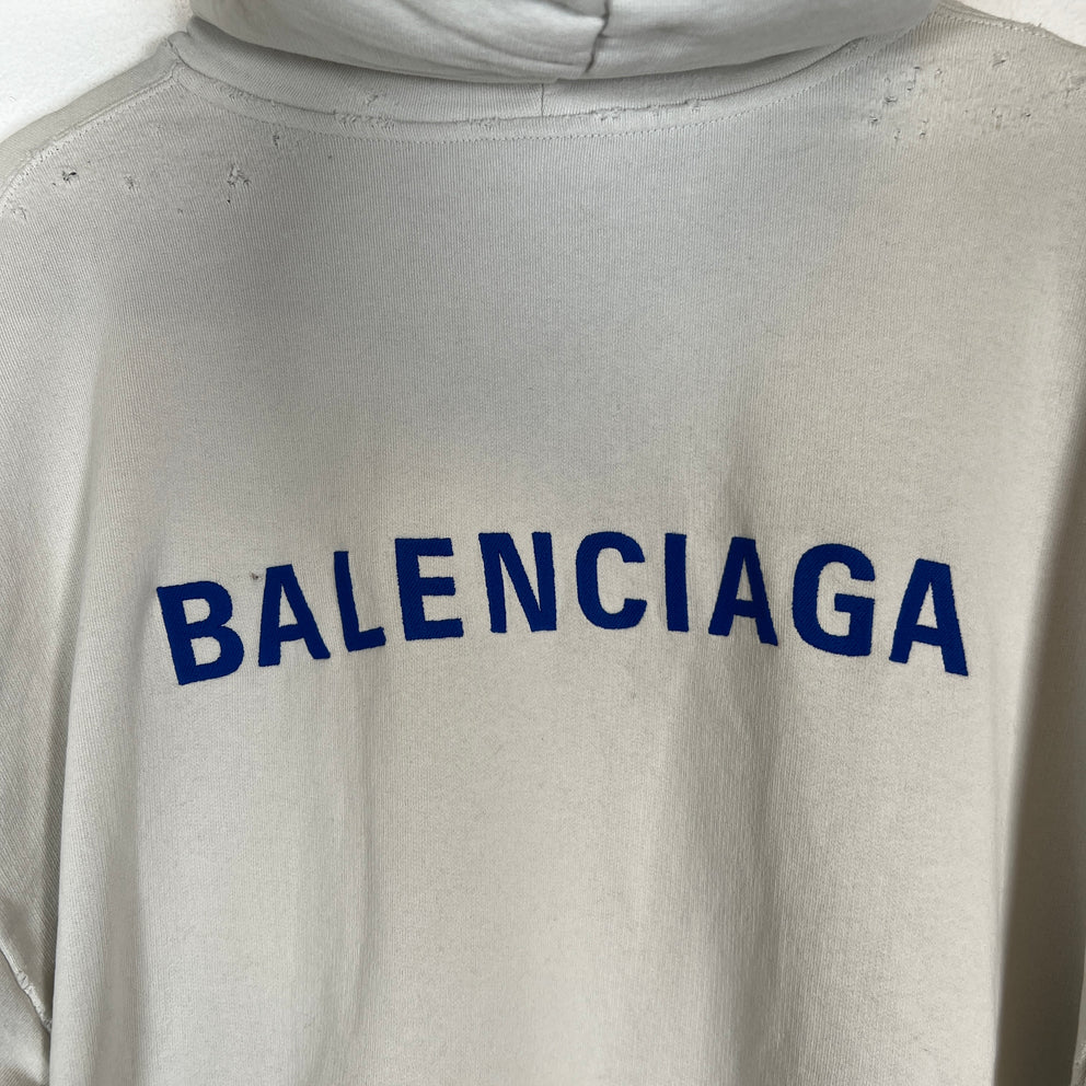 Balenciaga Cream/Blue Back Logo Zip-Up Hoodie Size M