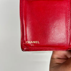 Chanel Red Pebbled Leather Mini Bi-Fold Wallet
