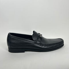 Ferragamo Black Pebble Leather Loafers Size 12