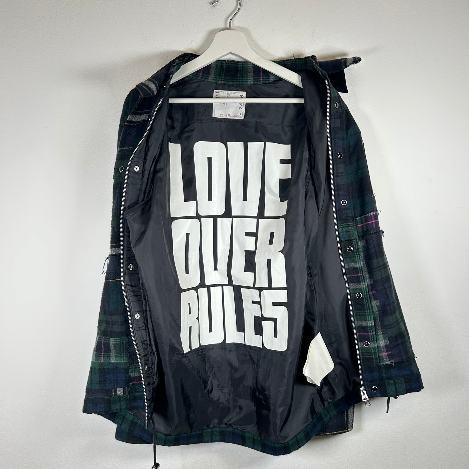 Sacai Green/Navy Zip-Up Flannel Jacket Size L