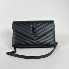 Saint Laurent Wallet On Chain Matelasse Envelope Caviar
