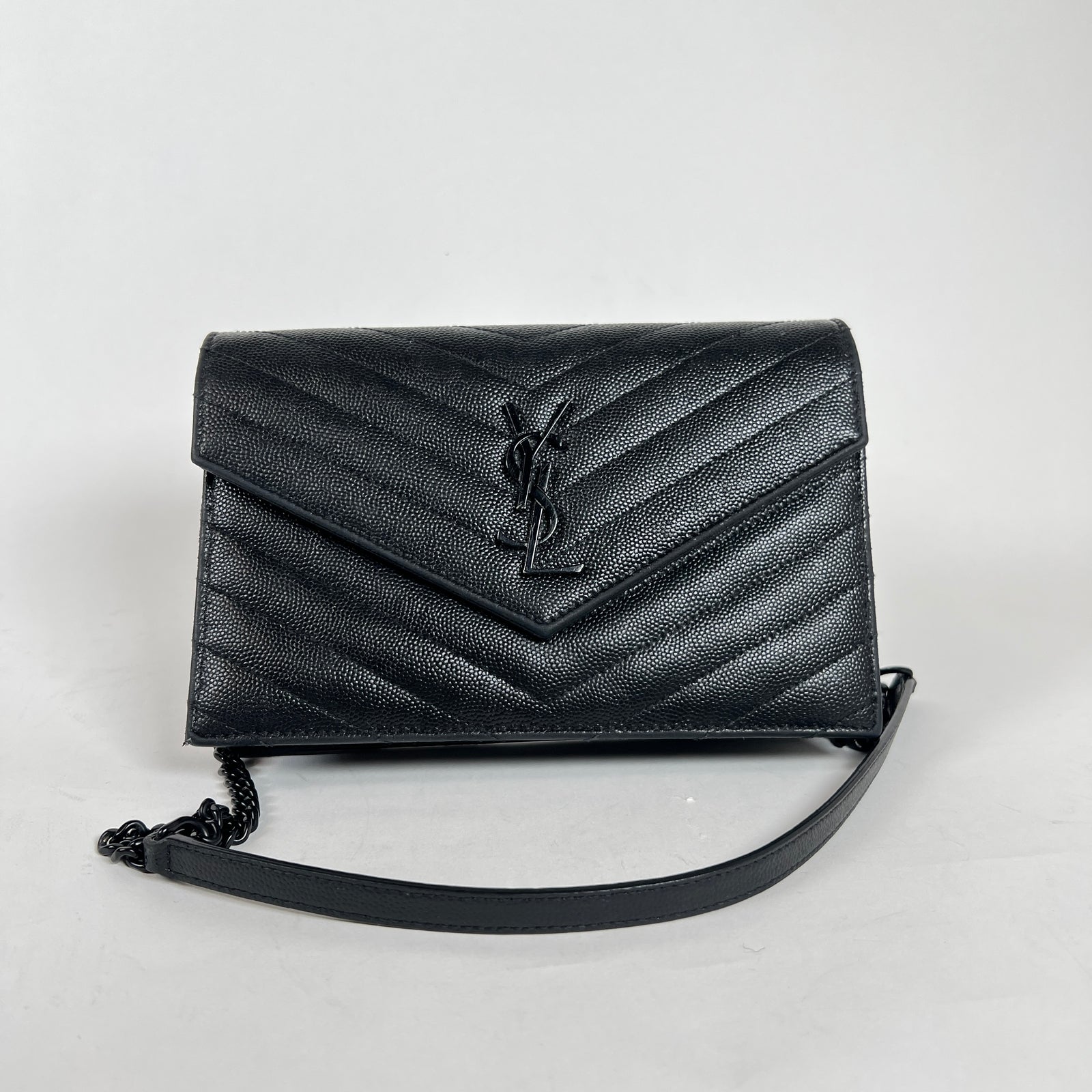 Saint Laurent Wallet On Chain Matelasse Envelope Caviar