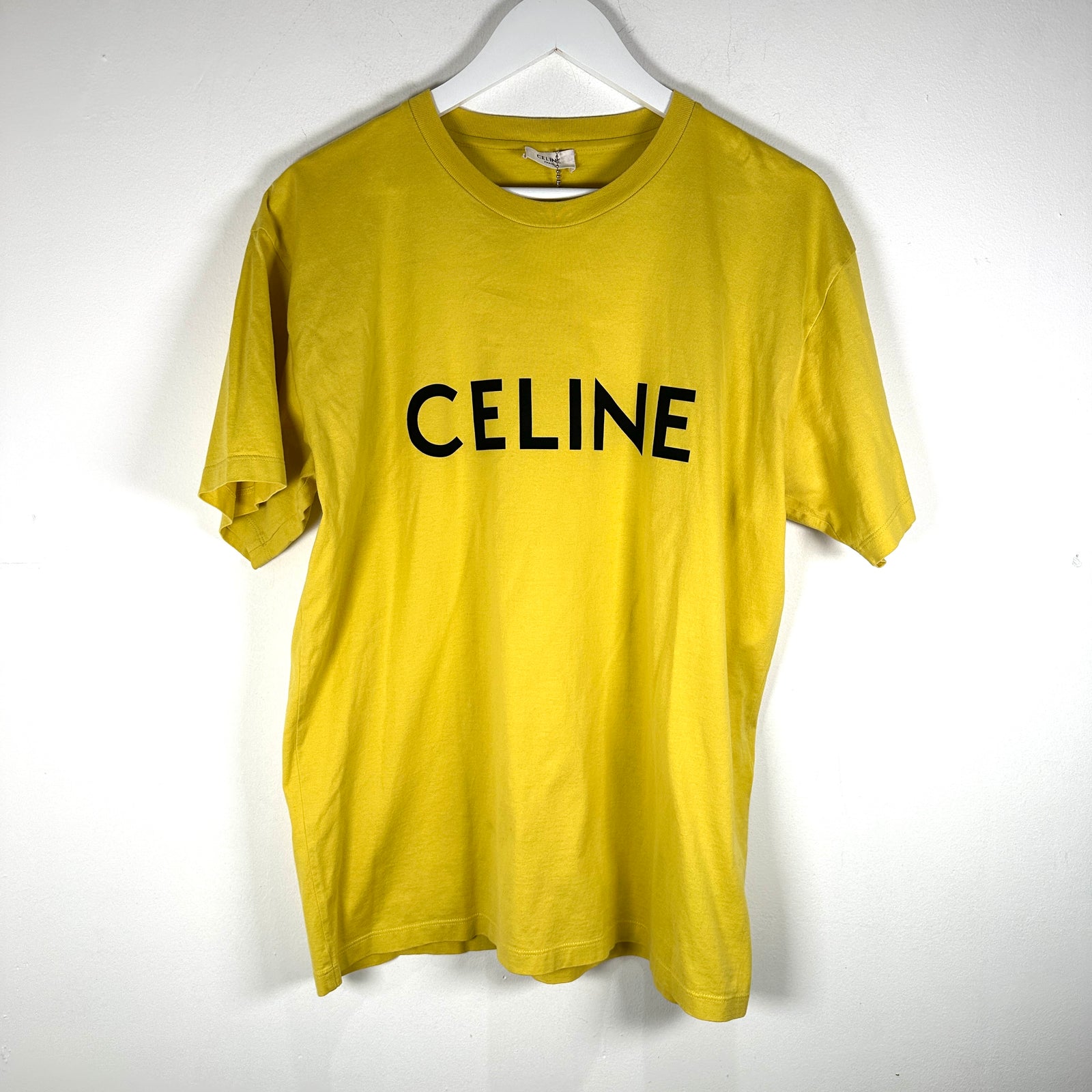 Celine Yellow/Black Logo T-Shirt Size S