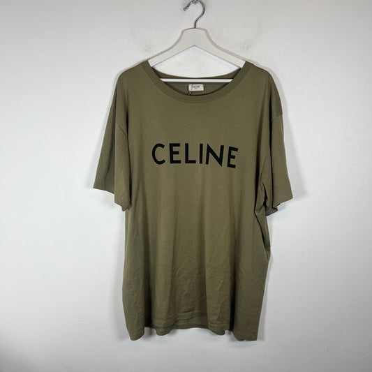 Celine Khaki Green Logo T-Shirt Size XXL