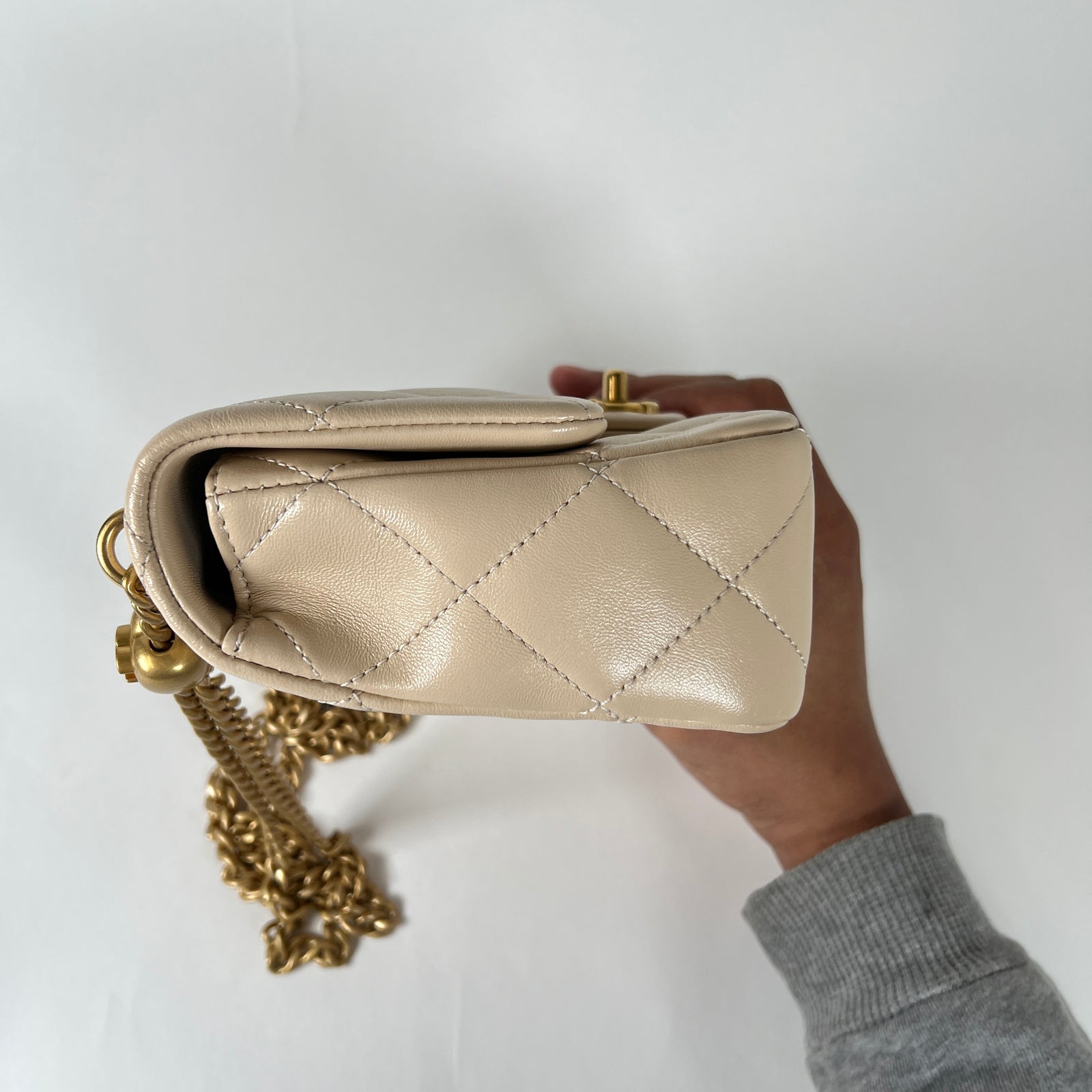 Chanel Beige Caviar Quilted Mini Sweetheart Crush Flap Bag