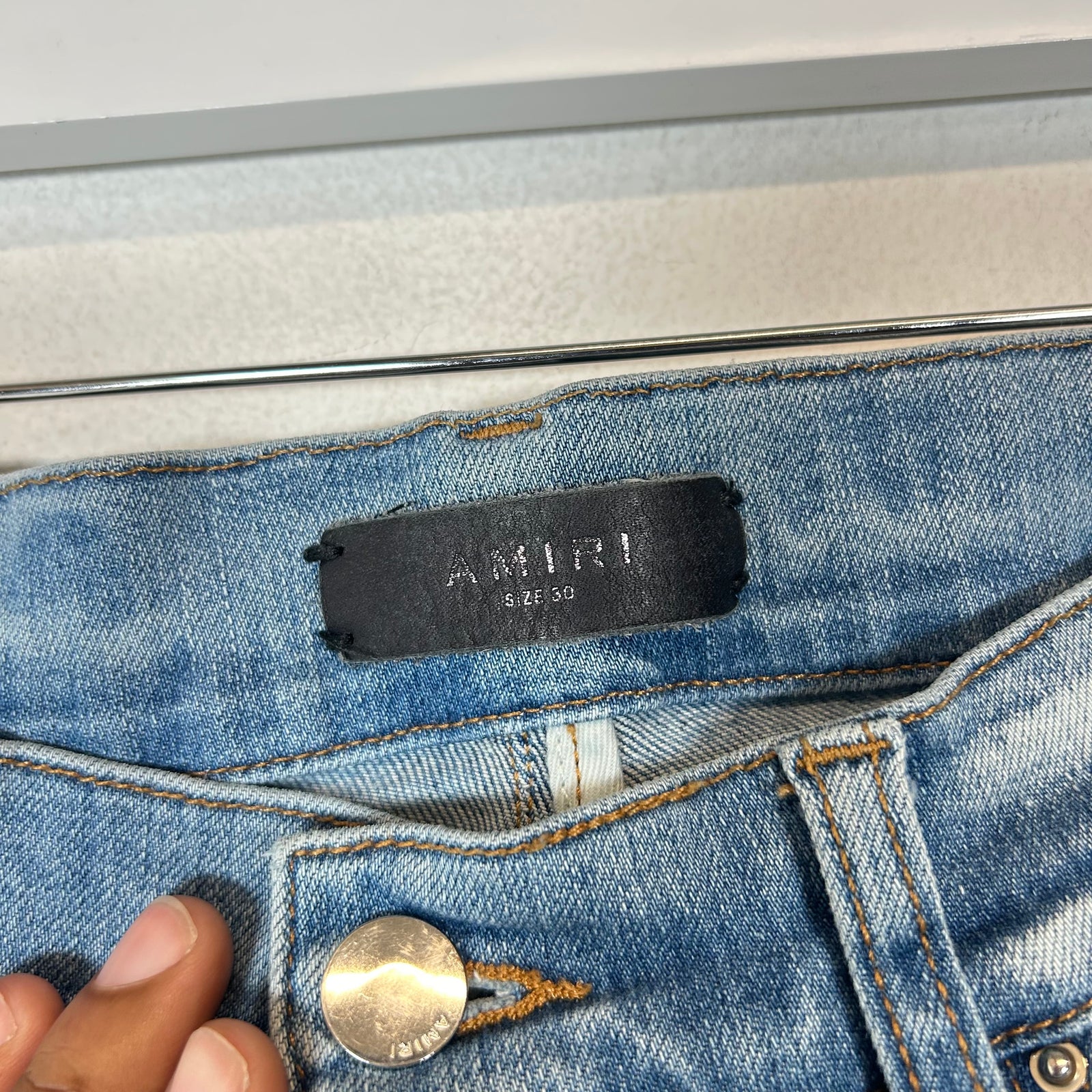 Amiri Light Blue Thrashed Spell Out Size 30