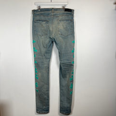 Amiri Teal Bone Lightwash Skinny Jeans Size 36