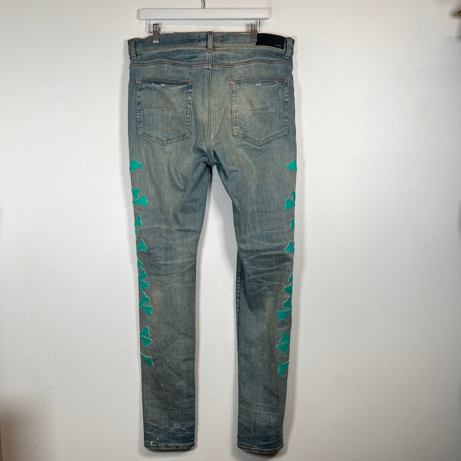 Amiri Teal Bone Lightwash Skinny Jeans Size 36