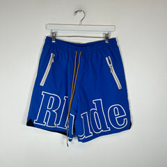 Rhude Blue Logo Nylon Shorts Size XXL