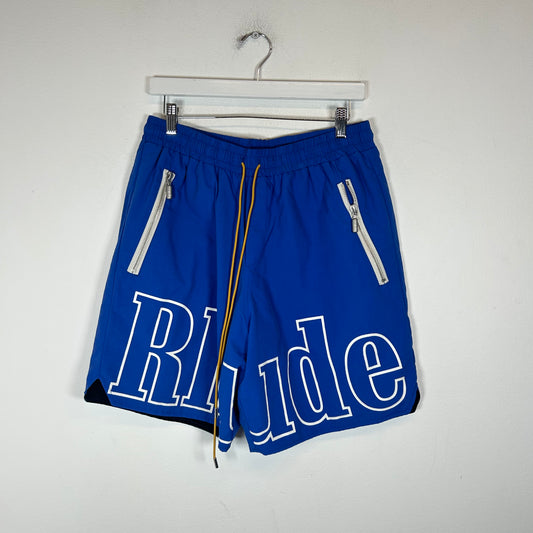 Rhude Blue Logo Nylon Shorts Size XXL