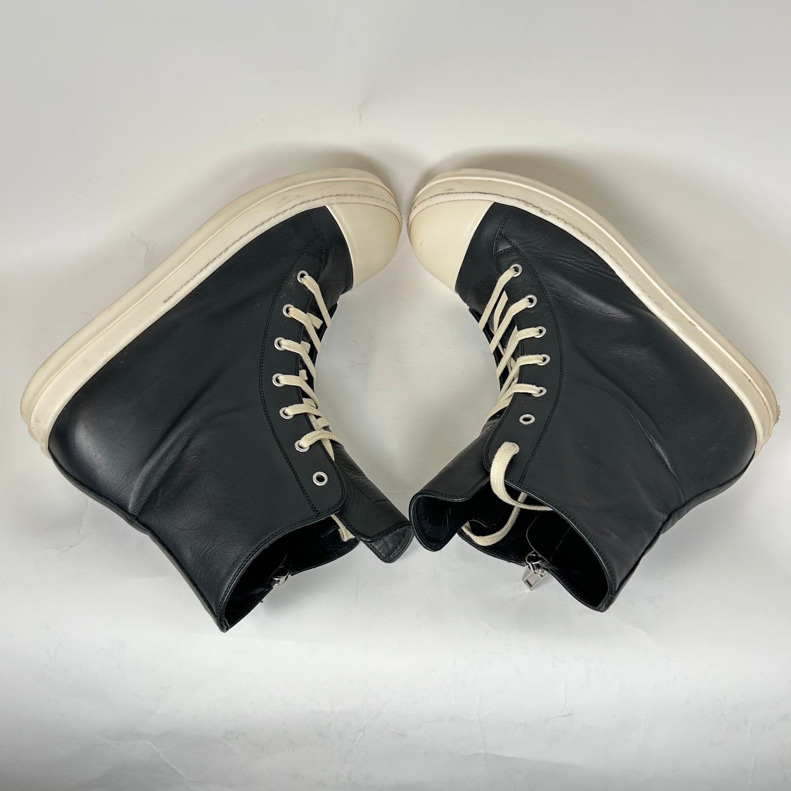Rick Owens Black Leather High-Top Ramones Size 45.5