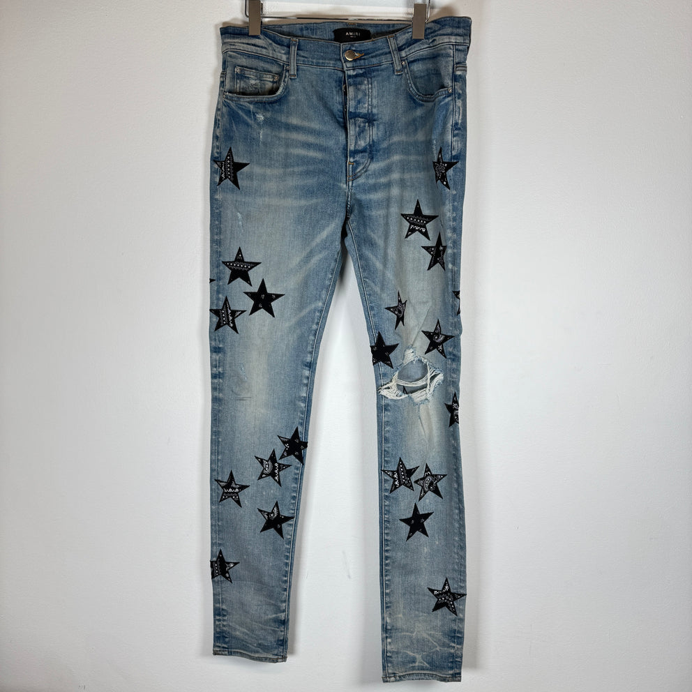 Amiri Bandana Paisley Star Patch Jeans Size 34