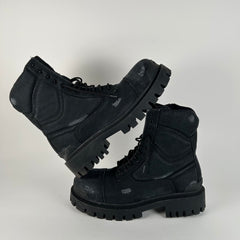 Balenciaga Black Distressed Canvas Strike Boots Size 45