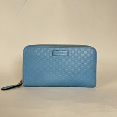 Gucci Light Blue Microguccissima Leather Zip Around Wallet