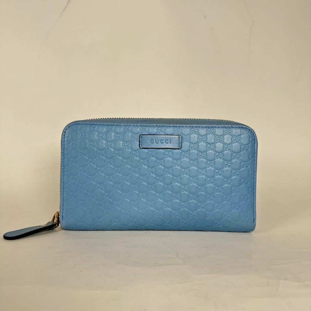 Gucci Light Blue Microguccissima Leather Zip Around Wallet