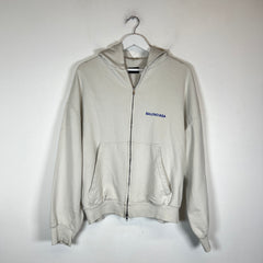 Balenciaga Cream/Blue Back Logo Zip-Up Hoodie Size M