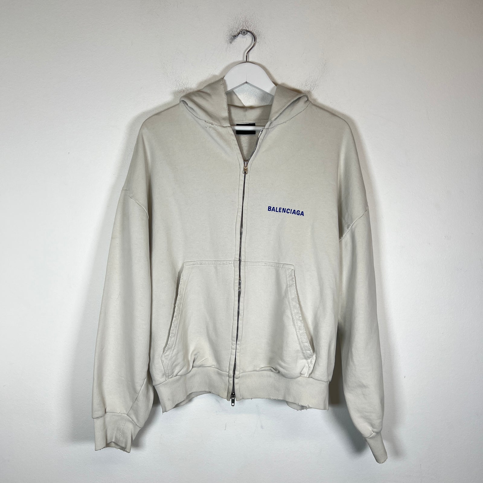 Balenciaga Cream/Blue Back Logo Zip-Up Hoodie Size M