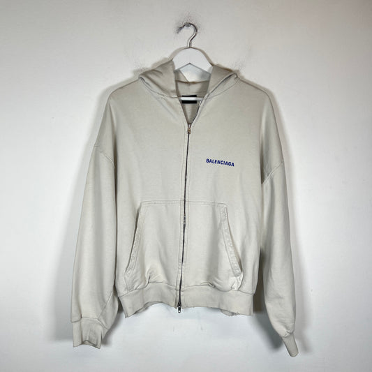 Balenciaga Cream/Blue Back Logo Zip-Up Hoodie Size M