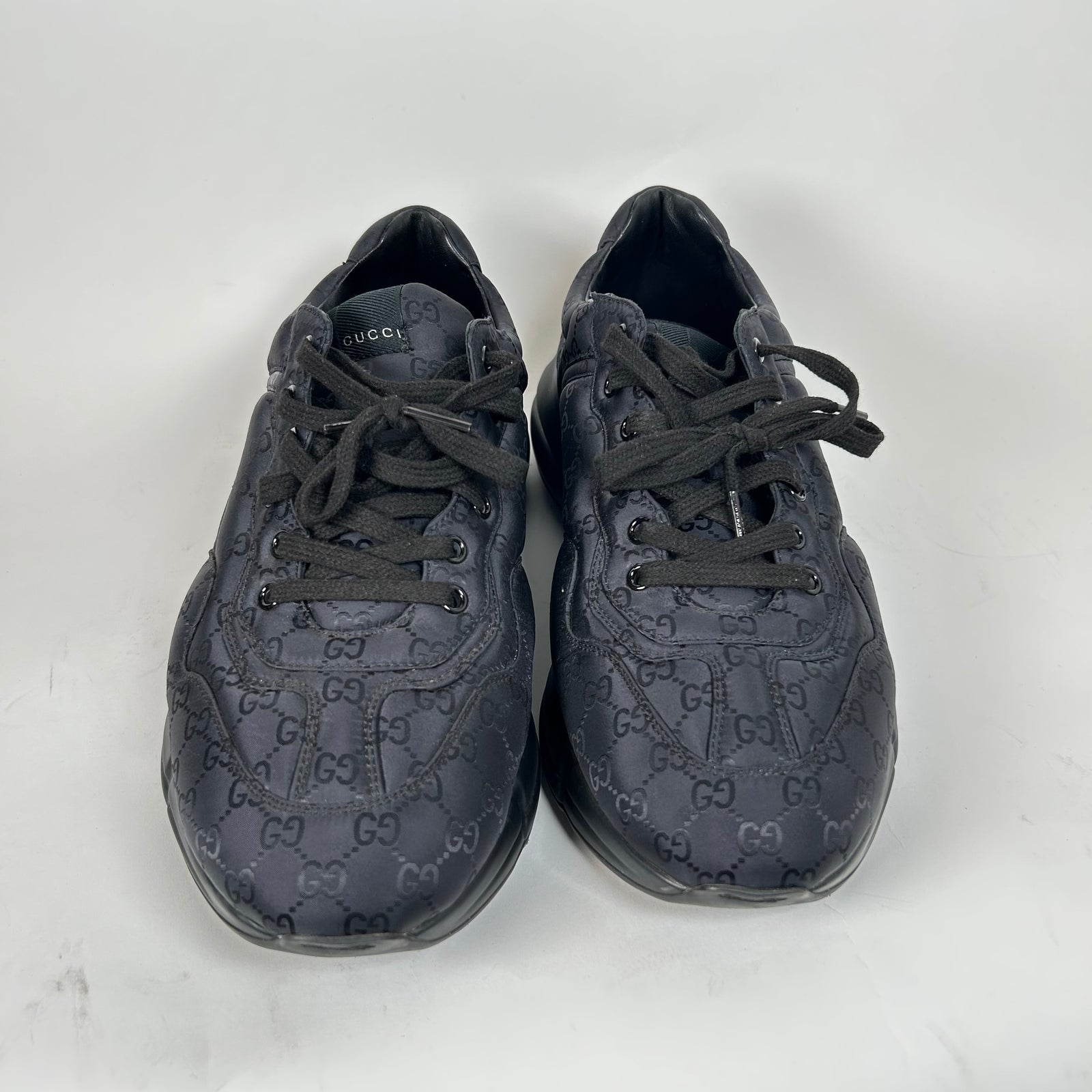 Gucci Triple Black Nylon GG Rhyton Sneaker Size GG 10.5