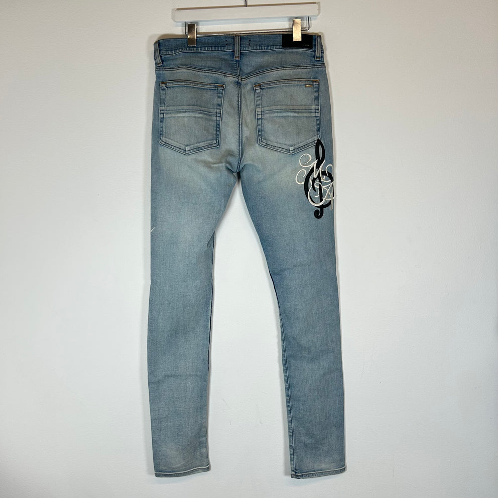 Amiri Lightwash MA Music Note Patch Jeans Size 32