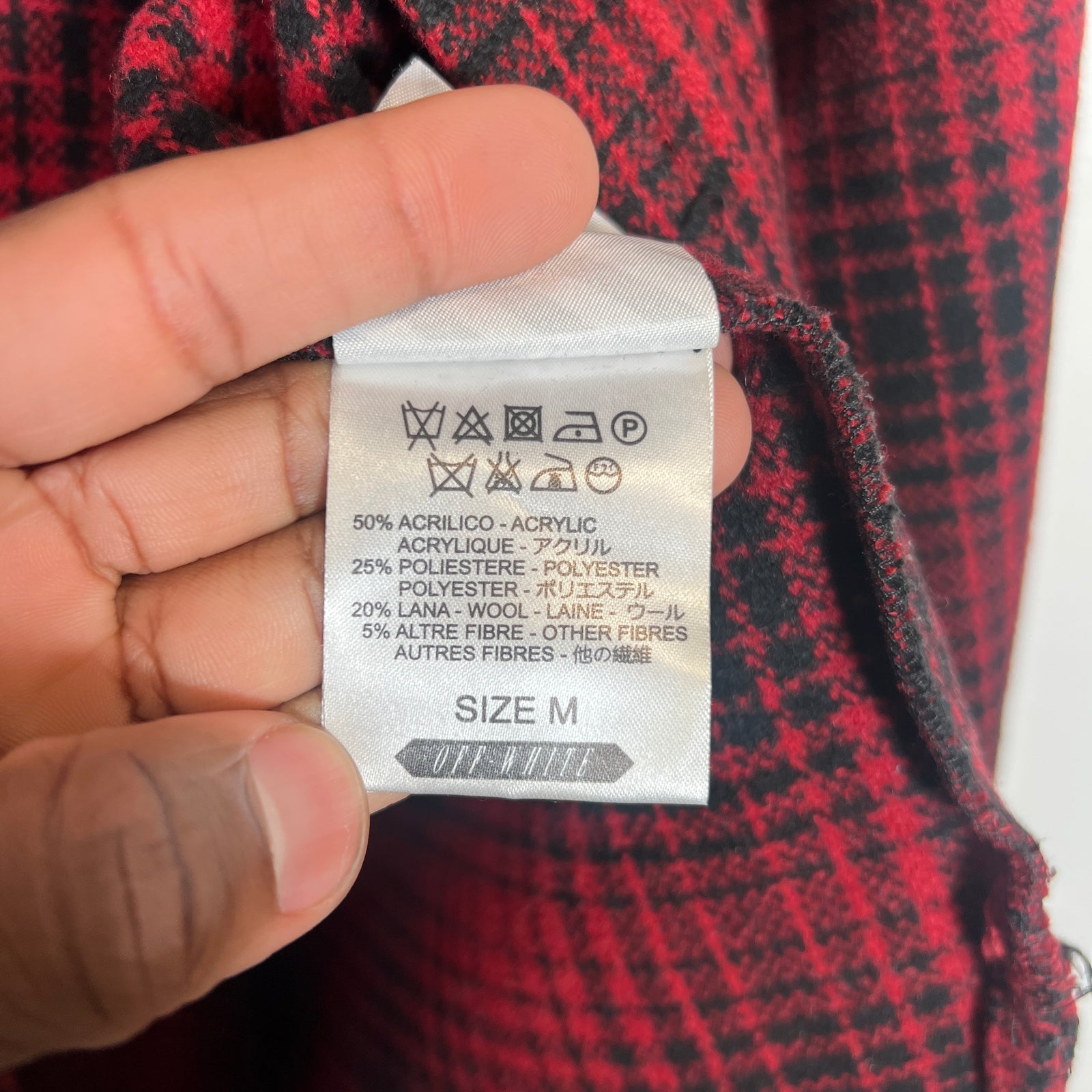 Off-White FW15 Red Tartan Check Oversized Flannel Shirt Size M
