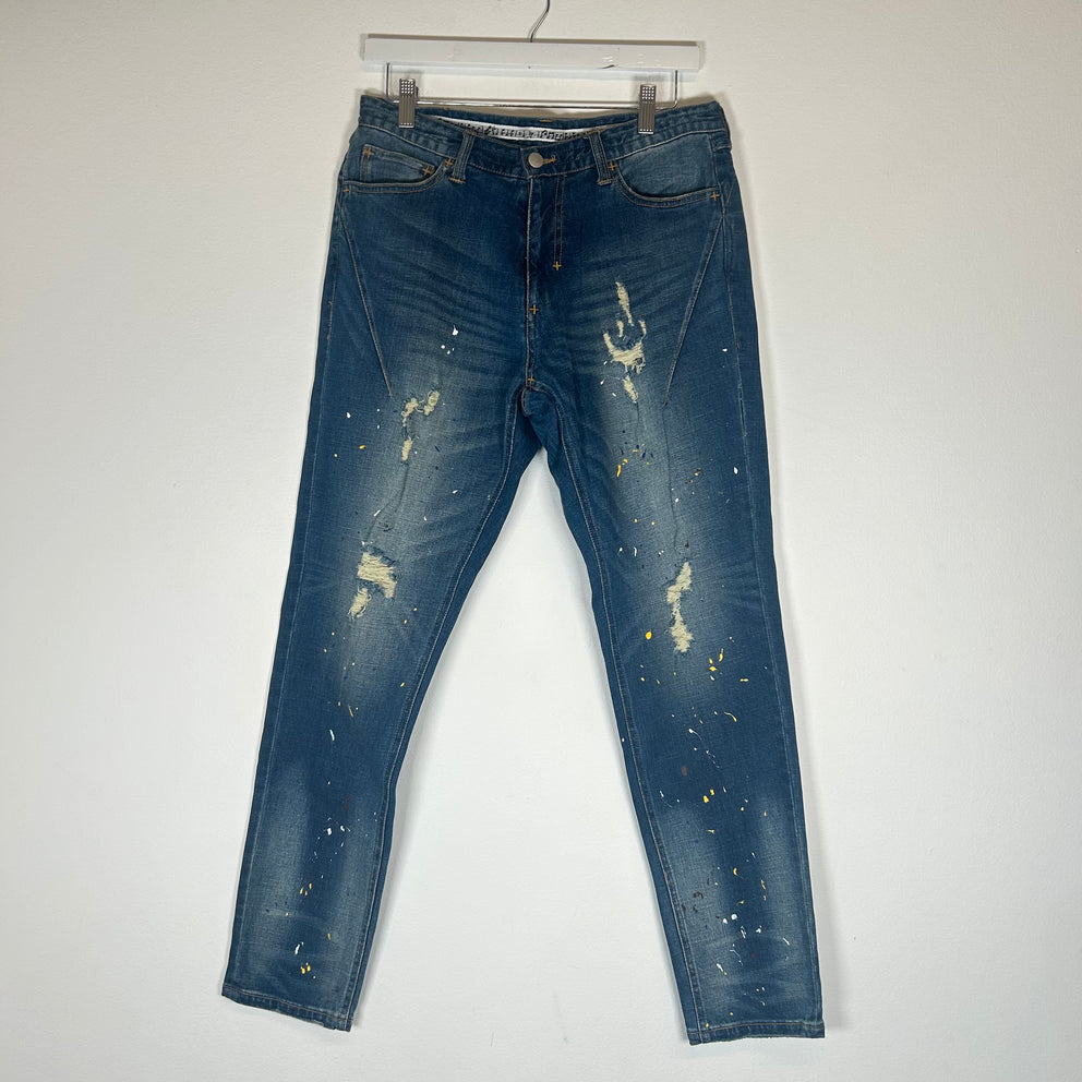 Number (N)ine Blue Paint Splatter Jeans Size 30