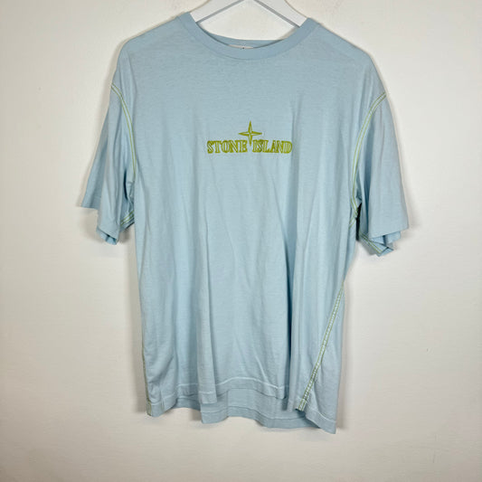 Stone Island Light Blue Embroidered Logo Tee Size XL