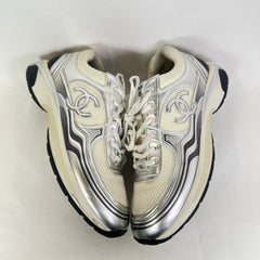 Chanel Metallic Silver Interlocking CC Runner Size 44
