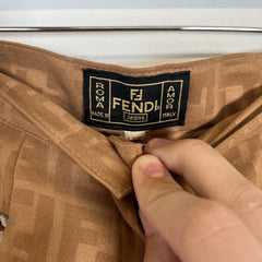Fendi FF Monogram Tan Velour Pants Size 26