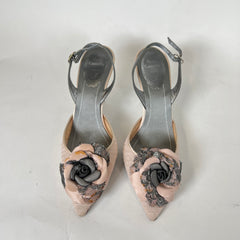 Rene Caovilla Floral Silver Heels Size 36.5