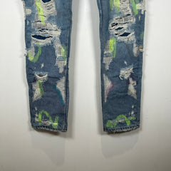 Endless Neon Green Embroidered Blue Denim Jeans Size 36